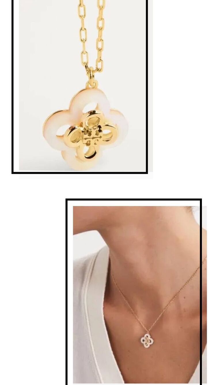 TORY BURCH Kira Stacked Clover Gold Charm Necklace